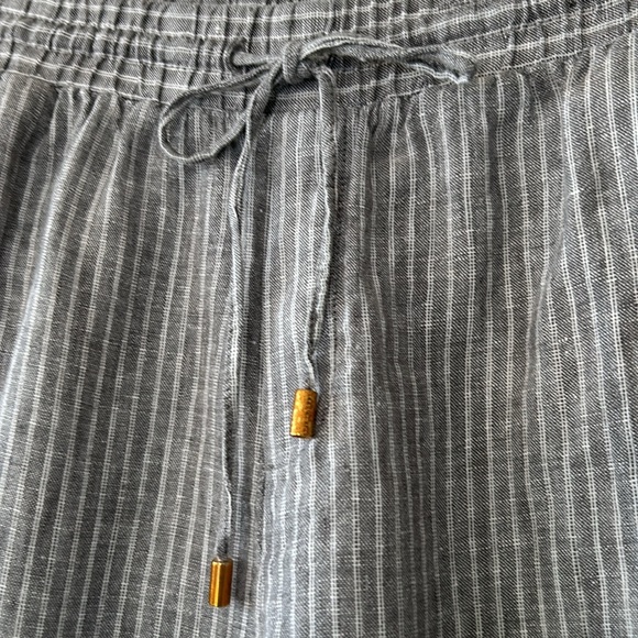 Ellen Tracy Linen Gray Pinstripe Pull-On Pants w Pockets, StringTies Medium - Picture 3 of 11